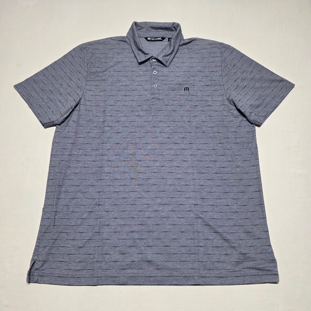Travis Mathew Men XXL Gray Striped Short Sleeve GolfPolo Pullover RegFit Stretch